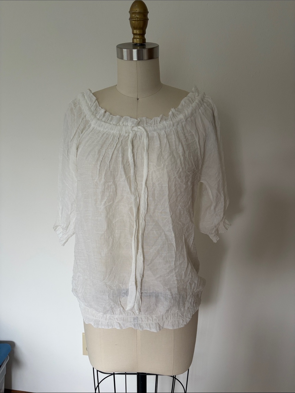Metropark White Ruffled Tie-Neck Peasant Blouse